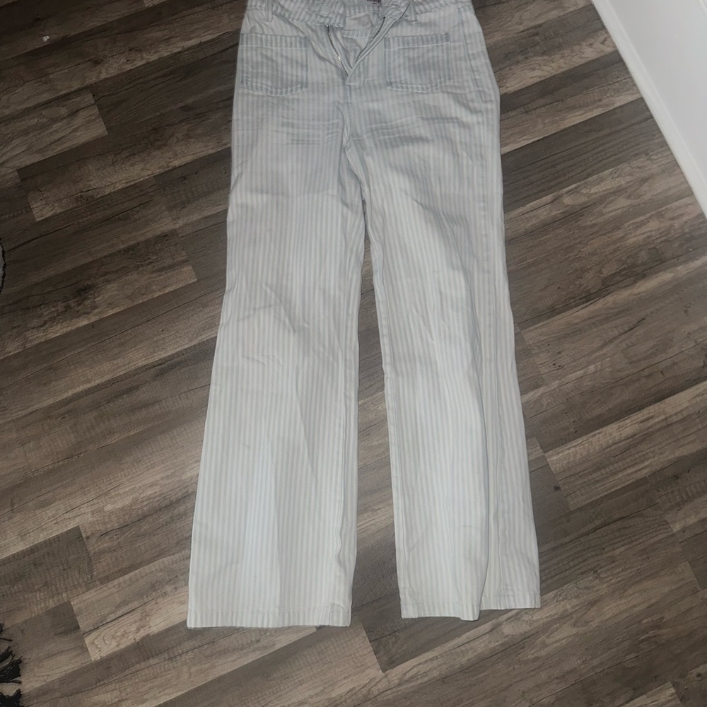 Oraije Light Blue Pinstripe Wide-Leg Jeans
